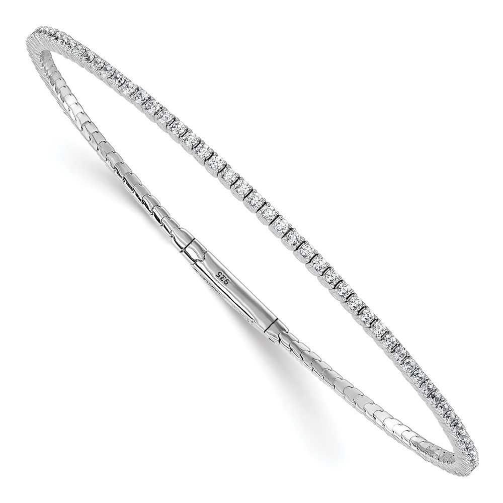 925 Sterling Silver 1.7mm CZ Flexible Bangle Bracelet, choose 7 or 8 inch